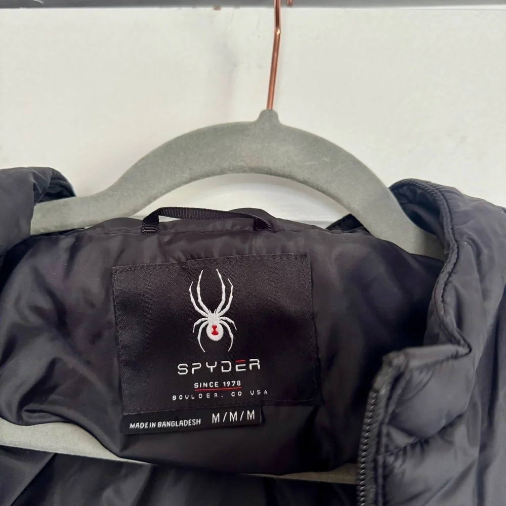 Spyder Jacket Circuit Block Men's Medium Black Camo Insulated Puffer Hooded EUC
